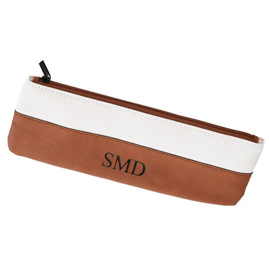Caramel Leatherette and Canvas Pouch